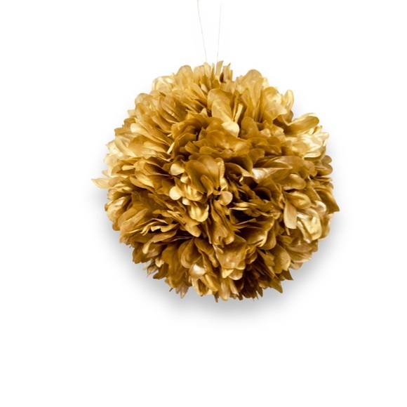 2 GOLD METALLIC POM-POM Party Wedding Shower Decorations 10” ea w Hanging Loops - Picture 4 of 16